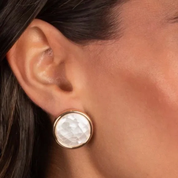 Adina Eden Gold Plated Round Push Back Earrings With “Cracked” White Stones NEW - Picture 1 of 3